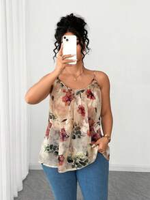 Elenzga 大码女式优雅花卉提花吊带背心，度假风无袖上衣，腰部褶皱设计，绿色，适合毕业典礼、节日、情人节、音乐节、母亲节、万圣节、感恩节、复活节、国庆节、舞会、约会、派对、婚礼、户外活动等场合。 - 杏色 - 查看 5