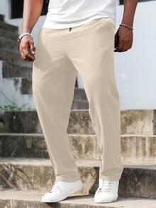Manfinity Homme Plus Size Men's Casual Cotton Drawstring Pants - Beige - View 5