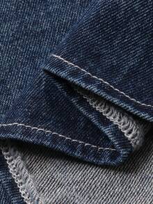 DAZY Young Boy Casual Washed Letter Denim Jacket - Blue - View 7