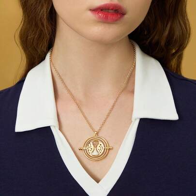 HARRY POTTER X SHEIN Collar con colgante giratorio de aleación de zinc dorado, joyería de moda, Día de San Valentín, vuelta al colegio