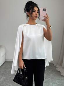 Rafferiza Women's Elegant Outgoing Date Round Neck Dolman Sleeve Blouse, Spring/Summer - White - View 6