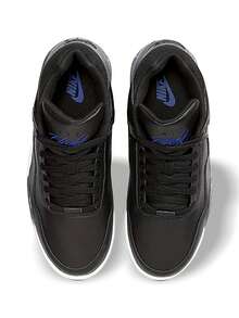Nike Giày bóng rổ nam Flight Legacy, thoáng khí, nhẹ, thấm hút mồ hôi, độ đàn hồi tốt, logo chắc chắn, dễ giặt, đa năng, phù hợp cho thể thao ngoài trời, học đường, màu đen xanh dương BQ4212-003 - Đen/Xanh lam - Xem 5