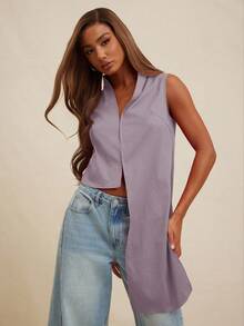 NYA SZN Top Sleeveless Drape Detail Flowy Modest Basic Pleated Cute Basic Old Money Summer Suitable For Commuting For Women - Purple - View 3