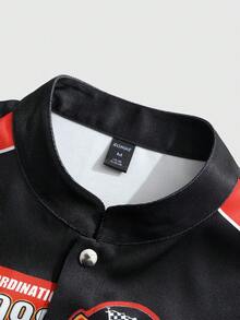 ROMWE MEN Men's Contrast Color Print Long Sleeve Digital Print Sporty Jacket - Black - View 8