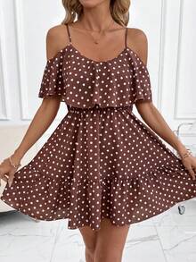 Clasi Vestido de línea A de algodón sólido rojo carmesí con tirantes de espagueti y hombros descubiertos, elegante y cómodo. Reg - Multicolor 3 - Ver 3