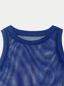 SWAVVY Áo tank top lưới in chữ dành cho nam, thích hợp mặc hàng ngày vào mùa xuân và mùa hè. - Xanh đậm - Xem 4