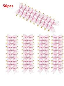 50个扭结蝴蝶结，缎带蝴蝶结礼品包装，香槟酒瓶，蛋糕礼品包装，手工礼品，婚礼新娘送礼会，生日派对装饰用品