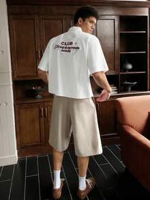 SWAVVY Men's Fashion Embroidered Button Short Sleeve Shirt - White - View 3