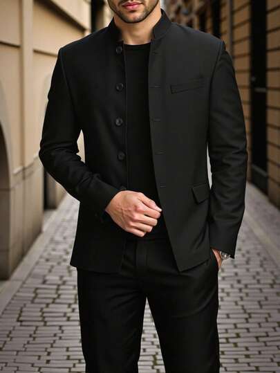 Manfinity Mode Ensemble de costume de navetteur de couleur unie pour hommes (veste et pantalon)