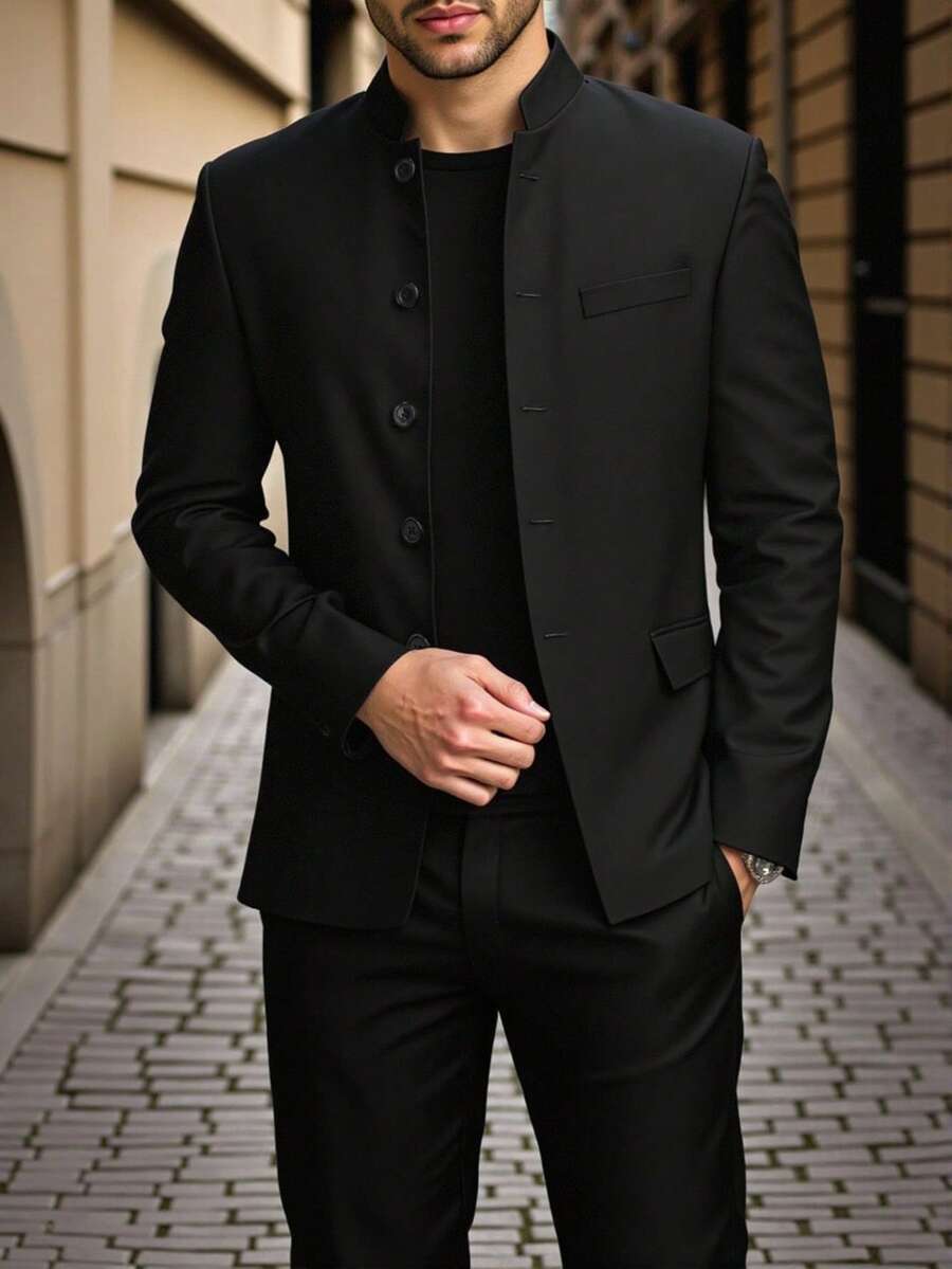 Manfinity Mode Bộ đồ công sở nam màu trơn (áo khoác và quần) - màu đen - Xem 1