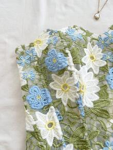Soleia Áo corset ren hai lớp trễ vai gợi cảm, ôm sát cơ thể, áo liền thân thêu khoét rỗng, thích hợp cho kỳ nghỉ, đi chơi tối, dự đám cưới, mùa thu. - Nhiều màu - Xem 7