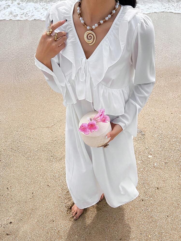 Romantic Ruffle Hem Mid-Length Women Nightgown
