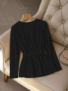 Qadelle Blusa elegante da donna con colletto quadrato e decorazione con borchie, adatta per primavera/autunno/inverno - nero - Visualizzare 2