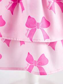 SHEIN 女宝宝可爱休闲度假粉色蝴蝶结装饰短袖连衣裙