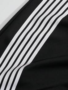 Manfinity Hypemode 男士条纹抽绳腰带口袋阔腿宽松休闲运动裤 男士运动裤 男士条纹运动裤 男士黑白裤 男士阔腿侧条纹健身裤 - 黑色 - 查看 6