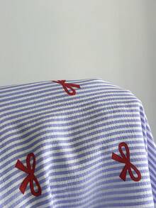 Napfluff CURVE Napfluff CURVE Áo ngủ nữ cỡ lớn cổ cài khuy phía trước, họa tiết bướm và sọc, tay ngắn, thích hợp cho mùa hè. - Màu xanh lam - Xem 7