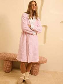 Aralina Women's Comfortable Printed Fleece Robe With Belt - Baby Pink - View 8