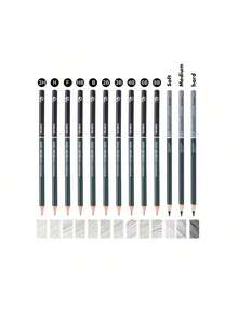 10/12/19/27 素描铅笔套装，专业艺术炭笔绘画套装，素描和人体素描便携式铁盒套装，不含炭笔，不含木柄 - 素描鐵盒裝 - 查看 10