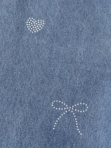 SHEIN ChillGRL Tween GirlsGrey Fashionable Casual Rhinestone Embellished Loose Wide-Leg Washed Denim Jeans - Light Wash - View 7