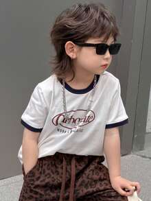 Dazy Kids 男童字母印花圆领休闲百搭日常短袖T恤 春夏 - 白色 - 查看 1