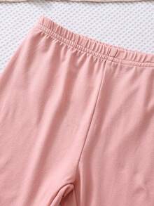 SHEIN Genkimix Kids 2件套女童碎花、格子、豹纹、三叶草、爱心图案长袖T恤和短裤套装，宽松可爱休闲装，适合春、夏、秋季穿着；粉色超大款卫衣，女童粉色卫衣套装 - 粉色 - 查看 5