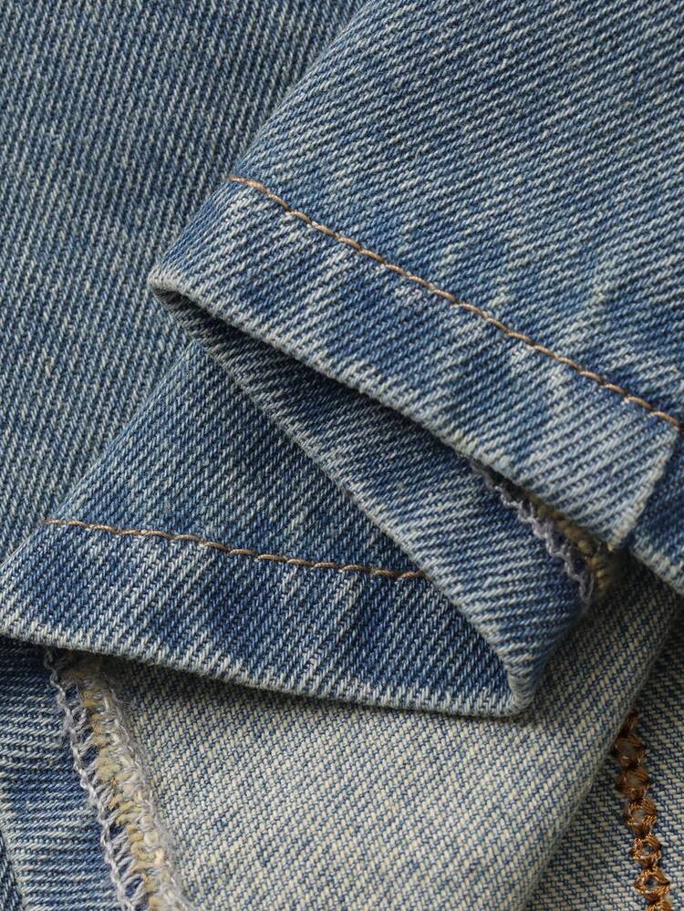 Baby Girl Floral Embroidery Korean Style Layered Denim Top, Summer