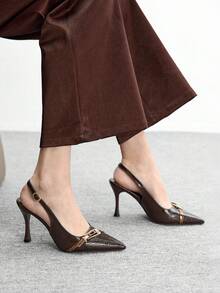 CUCCOO BIZCHIC 女士尖头搭扣设计时尚优雅高跟鞋 - 咖啡棕 - 查看 3