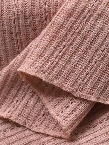 Dazy Plus 2pcs/Set V-Neck Rhinestone Trim Flare Sleeve Fitted Top & Stretchy Elegant Long Skirt Set, Pink - Baby Pink - View 3