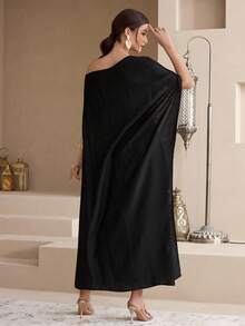 Al Najma Women's Vintage Elegant Asymmetrical Shoulder Arabic Style Dress - Black - View 7