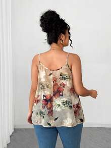 Elenzga 大码女式优雅花卉提花吊带背心，度假风无袖上衣，腰部褶皱设计，绿色，适合毕业典礼、节日、情人节、音乐节、母亲节、万圣节、感恩节、复活节、国庆节、舞会、约会、派对、婚礼、户外活动等场合。 - 杏色 - 查看 2