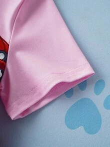 SHEIN | PAW Patrol 少女休闲可爱卡通狗字母图案短袖宽松T恤裙 - 粉色 - 查看 4