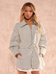 Glamine 时尚不对称腰身短款风衣 - 淺灰色 - 查看 3