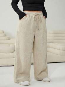 Solflare 大码女式休闲宽松纯色抽绳裤