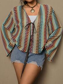 SHEIN LUNE 大码女式印花喇叭袖系带休闲衬衫,夏季女装,圣帕特里克节服装,复活节夏季服装,春季女装。度假女装,夏季度假优雅女式衬衫,派对上衣,情人节女装,春季女装,波西米亚风和服,波西米亚风上衣,波西米亚风夏季上衣,波西米亚风衬衫。 - 紫色 - 查看 7