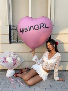 MainGRL White Lace Sexy Sheer Cropped Front Button Bodycon T-Shirt,Valentine's Day See Through Top Lace Long Sleeve Top - White - View 3