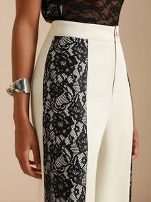 SHEIN Veneréa Women's Colorblock Lace Straight Leg Pants - Apricot - View 3