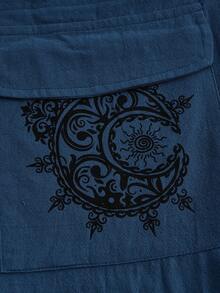 ROMWE Hippie Women's Casual Jumpsuit With Cargo Pockets & Cashew Print - Blue - View 5