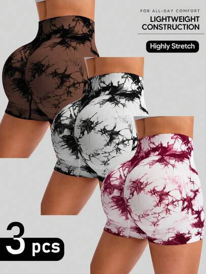 Easithlete 女士高腰扎染弹力运动短裤毛衣短裤