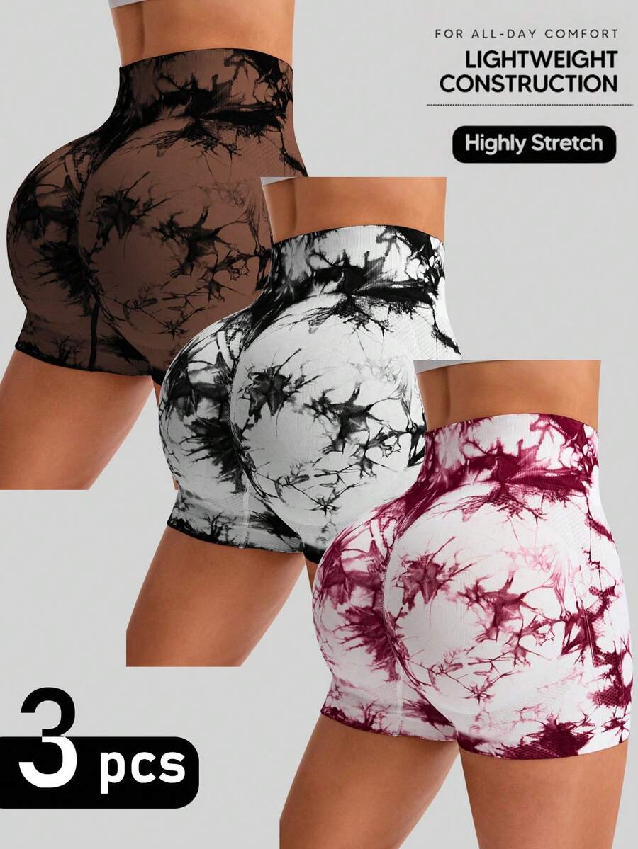 Easithlete 女士高腰扎染弹力运动短裤毛衣短裤 - 彩色 - 查看 1