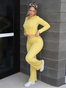 Arliah Women Casual Fashion Sports Tight Solid Color Thin Fleece Yoga Pants - Yellow - View 5