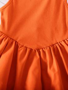 SHEIN Cute Babygirl Pink Knitted Sleeveless Romper For Summer - Orange - View 8