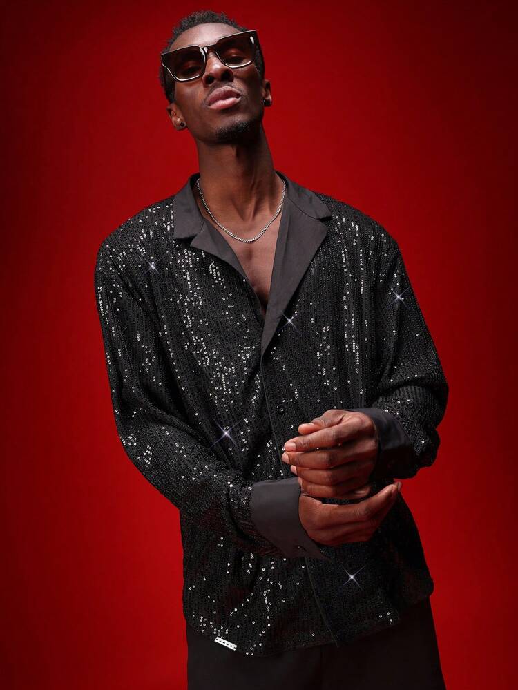 リビアカラーのスパンコールシャツ