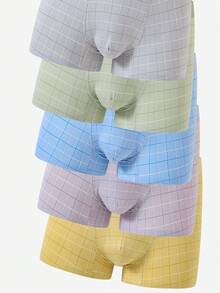 5 Pack Teen Boys Boxer Briefs,Pastel Plaid Trunks With Supportive Pouch,Breathable Stretch Waistband Multi Color Seamless Feel Underwear For Sport - Multicolor - View 5
