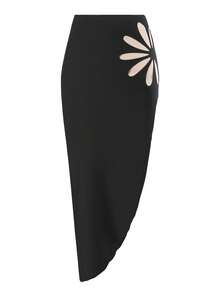 Swim Oasis 2件套女士连体泳衣，高端镂空花卉抹胸蝴蝶结泳装搭配开衩长裙 - 黑色 - 查看 5