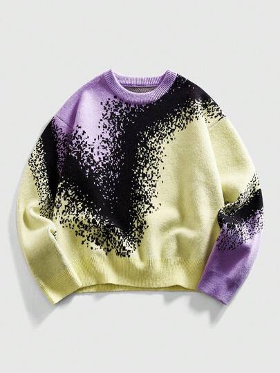Suéter texturizado con estampado de salpicaduras de color para hombre, parte superior de punto suelta y artística, nueva llegada de otoño/invierno