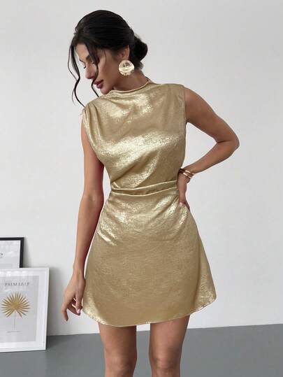 Firerie 女士优雅简约精致浪漫甜美日常通勤婚礼派对音乐节度假褶皱A字迷你连衣裙，红色吊带