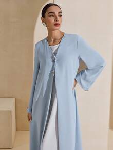 Yasmyna Casual Loose Butterfly Decor Long Sleeve Women Arabic Abaya - Blue - View 8