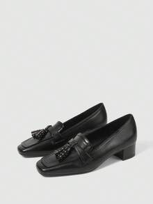 Sleekvia Women's Tassel Design Fashionable High Heels For Daily Commute - Black - View 7