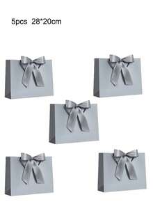 1/5个装 - 横款牛皮纸礼品袋、购物袋、带提手包装袋、蝴蝶结装饰手提袋、万圣节、万圣节、感恩节、圣诞节、新年、婚礼、生日礼品包装袋 - 銀灰色 - 查看 10