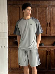 SWAVVY Men's Contrast Color Short Sleeve T-Shirt And Shorts Set Men Summer Sweatsuit Men's Co Ord Set Short Men Two Pieces Casual Short Sets - Black - View 3